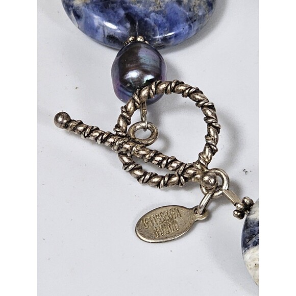 Donna Dressler 925 Silver Blue Sodalite & Freshwater Pearl Toggle Bracelet Jewel - Picture 6 of 8